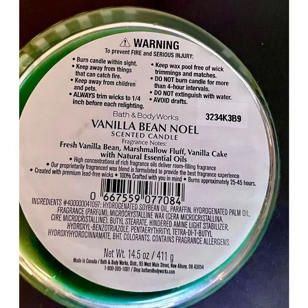 Bath & Body Works VANILLA BEAN NOEL 3-Wick Scented Candle, 14.5 oz Holiday New